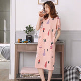 LANFUBEISI  Women Short Sleeve Sleepwear Cotton Night Gowns Summer Cartoon Nightgowns Home Wear Girls Sleep Lounge Sleeping Dress