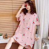 LANFUBEISI  Women Short Sleeve Sleepwear Cotton Night Gowns Summer Cartoon Nightgowns Home Wear Girls Sleep Lounge Sleeping Dress