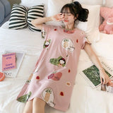 LANFUBEISI  Women Short Sleeve Sleepwear Cotton Night Gowns Summer Cartoon Nightgowns Home Wear Girls Sleep Lounge Sleeping Dress