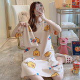 LANFUBEISI  Women Short Sleeve Sleepwear Cotton Night Gowns Summer Cartoon Nightgowns Home Wear Girls Sleep Lounge Sleeping Dress