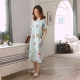 LANFUBEISI  Women Short Sleeve Sleepwear Cotton Night Gowns Summer Cartoon Nightgowns Home Wear Girls Sleep Lounge Sleeping Dress