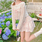 lutaotie Pansies and Peach Tea Party Skirt Bottoms and Sweater Top Complete Dress Set