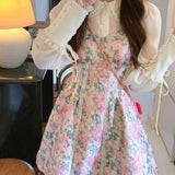 lutaotie Mini Fresh Spring Rose Bouquet Fairycore Dress and Top Complete Set