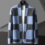 British Style Autumn New Knitted Cardigan Sweater Trend Brand Fashion Plaid Cardigan Coat Men Leisure Yellow Blue Mens Sweaters