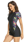 lutaotie Surf Print Long Sleeve One Piece Swimsuit