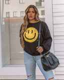 lutaotie Smiling Heart Cotton Blend Pullover - Black