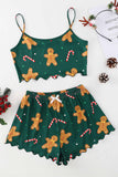 Lutaotie Christmas Gingerbread Man Cami Top Shorts Pajamas Set