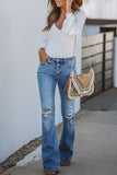 Lutaotie Fashion Daily Ripped Mid Waist Regular Denim