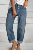 Lutaotie Fashion Street Solid Mid Waist Straight Denim