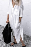 lutaotie Solid Split Joint Turndown Collar Shirt Dresses