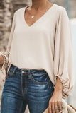 lutaotie Solid Split Joint V Neck Tops