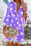 Lutaotie Elegant Patchwork Floral Tassel V Neck A Line Dresses