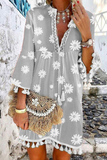 Lutaotie Elegant Patchwork Floral Tassel V Neck A Line Dresses