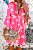 Lutaotie Elegant Patchwork Floral Tassel V Neck A Line Dresses