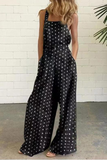 Lutaotie Elegant Dot Print Patchwork Square Collar Straight Jumpsuits(10 colors)