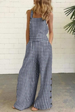 Lutaotie Casual Plaid Buttons Square Collar Straight Jumpsuits(4 colors)