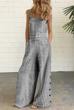 Lutaotie Casual Plaid Buttons Square Collar Straight Jumpsuits(4 colors)