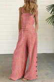 Lutaotie Casual Plaid Buttons Square Collar Straight Jumpsuits(4 colors)