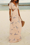 Lutaotie Casual Vacation Print Hollowed Out Patchwork V Neck A Line Dresses