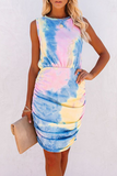 Lutaotie Elegant Tie Dye Fold O Neck Wrapped Skirt Dresses