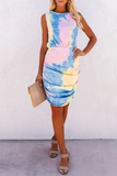 Lutaotie Elegant Tie Dye Fold O Neck Wrapped Skirt Dresses