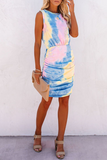 Lutaotie Elegant Tie Dye Fold O Neck Wrapped Skirt Dresses