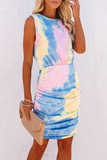 Lutaotie Elegant Tie Dye Fold O Neck Wrapped Skirt Dresses