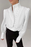 Lutaotie Fashion Street Solid Patchwork Mandarin Collar Blouses