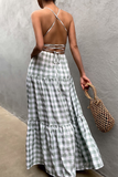 Lutaotie Casual Vacation Plaid Frenulum Backless Halter Dresses