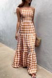 Lutaotie Casual Vacation Plaid Frenulum Backless Halter Dresses