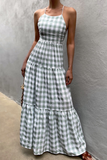 Lutaotie Casual Vacation Plaid Frenulum Backless Halter Dresses