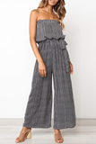 Lutaotie Street Striped Split Joint Frenulum Strapless Straight Jumpsuits