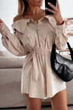 lutaotie Solid Buckle With Belt Off the Shoulder Irregular Dress Dresses