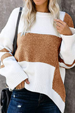 Lutaotie Casual Patchwork Contrast O Neck Tops Sweater(5 Colors)