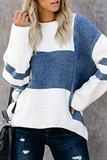 Lutaotie Casual Patchwork Contrast O Neck Tops Sweater(5 Colors)