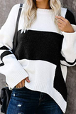 Lutaotie Casual Patchwork Contrast O Neck Tops Sweater(5 Colors)