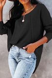 Lutaotie Casual Solid Split Joint Buckle O Neck Tops