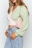 Lutaotie Casual Street Solid Patchwork Strap Design V Neck Tops Sweater