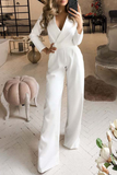 Lutaotie Fashion Elegant Turndown Collar Straight Jumpsuits(3 Colors)