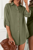 lutaotie Solid Buckle Turndown Collar Shirt Dress