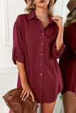 lutaotie Solid Buckle Turndown Collar Shirt Dress