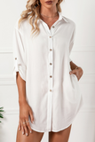 lutaotie Solid Buckle Turndown Collar Shirt Dress