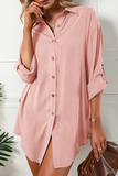 lutaotie Solid Buckle Turndown Collar Shirt Dress