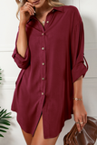 lutaotie Solid Buckle Turndown Collar Shirt Dress