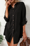 lutaotie Solid Buckle Turndown Collar Shirt Dress