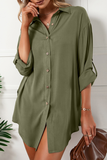 lutaotie Solid Buckle Turndown Collar Shirt Dress