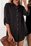 lutaotie Solid Buckle Turndown Collar Shirt Dress