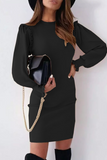 Lutaotie Elegant Solid Split Joint O Neck Pencil Skirt Dresses(4 Colors)