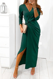 lutaotie Solid Slit Fold V Neck Evening Dress Dresses