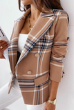 lutaotie Elegant Plaid Striped Patchwork Buttons Turn-back Collar Outerwear